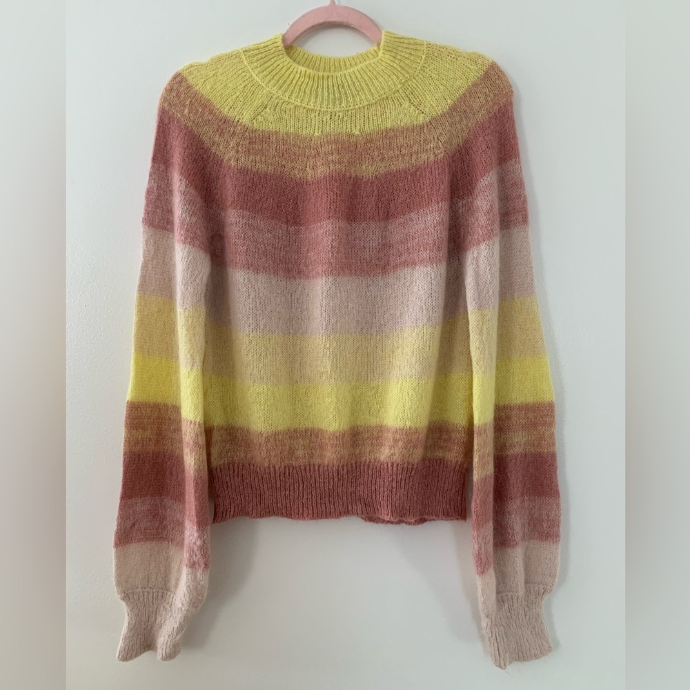 Maje Millao Mohair Loose Sweater Striped Yellow Pink Size1/Small